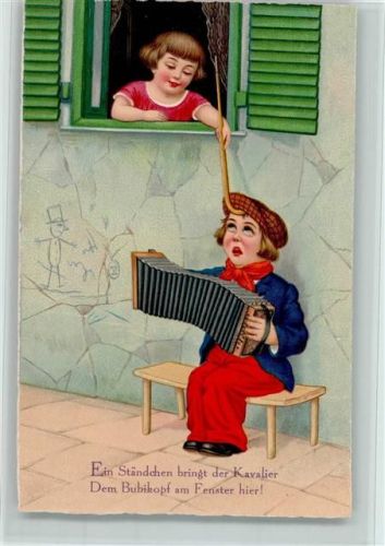 Kinder - Humor - Ziehharmonika Spieler, gute Erhaltung