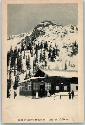 Bodenschneidhaus 1913 Hütte Gipfel Winter Tannen Skifahrer Hüttenstempel