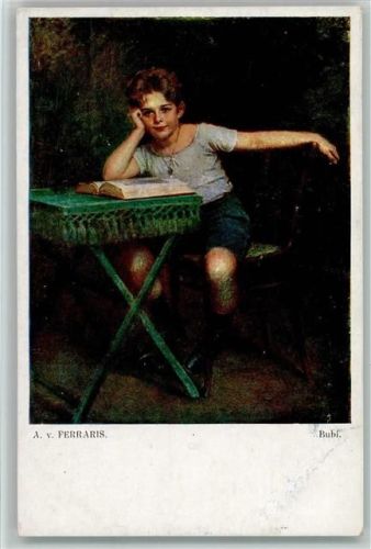 sign Ferraris - Junge mit einem Buch AK Galerie Wiener Künstler 190