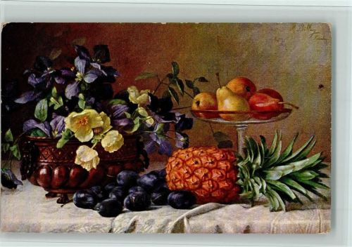 Serie 426 - Stilleben - Früchte, Blumentopf AK Billing, M.