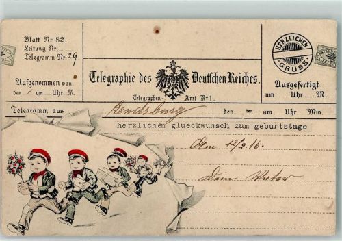 1916 Glückwunsch Telegramm Geburtstag AK