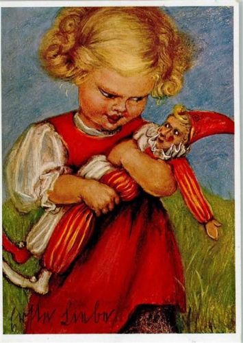 1940 Selbstverlag Nr. 398 - Mädchen mit einer Puppe Hampelmann