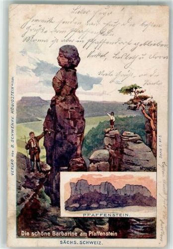 Königstein 1900 Die schöne Barbarine am Pfaffenstein