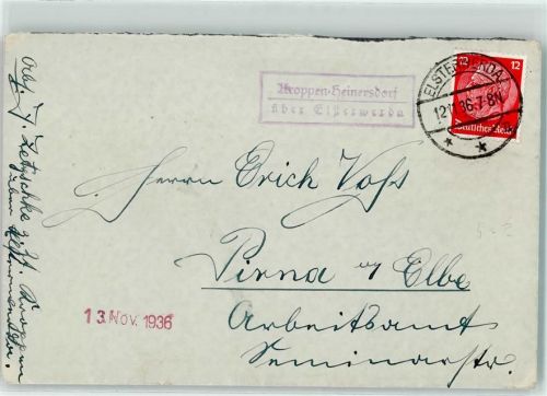 Elsterwerda Landpoststempel Kroppen-Heinersdorf Briefkuvert