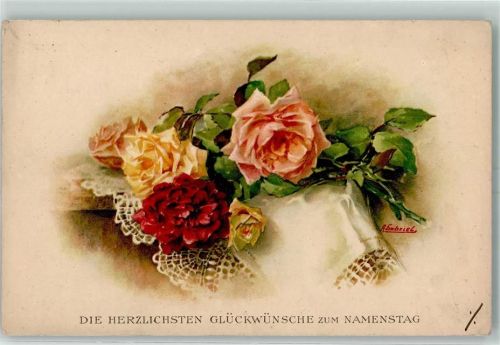 Serie 1342 sign. A. Gabriel Namenstag Rosen Spitze AK