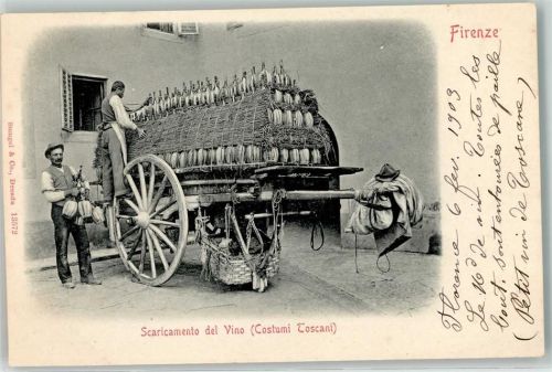 Firenze Beruf Weinkarren Scaricamento del Vino ( Costumi Toscani )