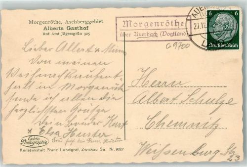Auerbach Landpoststempel Morgenröthe Winter