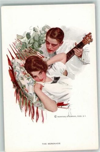 Nr. 606 Hängematte Liebespaar Gitarre sign. Harrison Fisher Reinthal u. Newman