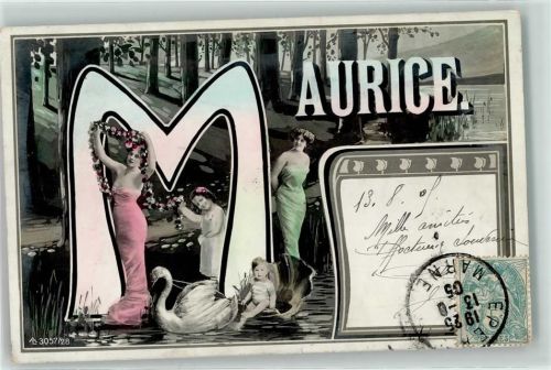 1905 Name Maurice Serie Verlag AL 3057-28 Jugendstil Schwan coloriert