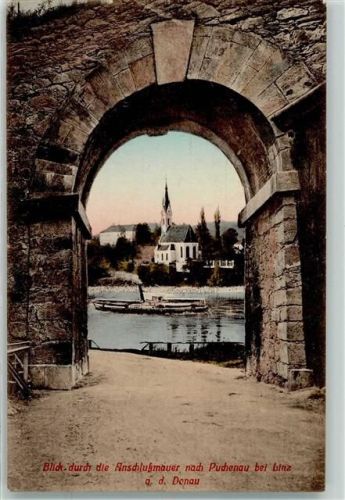 Puchenau 1919 Blick durch die Anschlußmauer und Donauschifffahrt