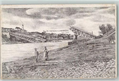 Hrodna 1915 dei gesprengte Brücke
