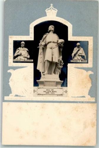 W1000 Tiergarten Otto IV. mit dem Pfeil Drolske v. Kroecher Johann v. Buch Siegesallee Brandenburg Adel Prägedruck