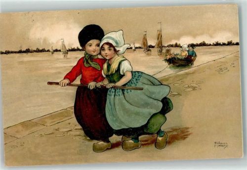 Hollandkinder Ziehen ein Boot Trachten Verlag Dondorf AK Hardy, F. 1919