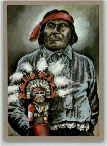 sign. K.D. Kubat Pueblo Indianer um 1940 Stirntuch Zeremonialpuppe Katchina