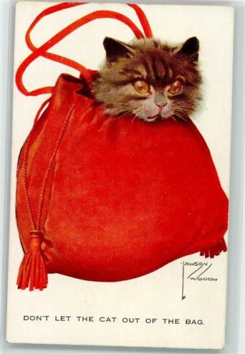 sign. Lawson Wood Katze in der Handtasche Valentines Series 1062