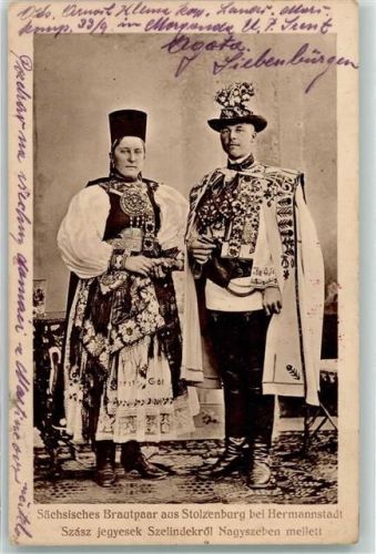 Hermannstadt 1916 Sächsische Brautpaar aus Stolzenburg Tracht