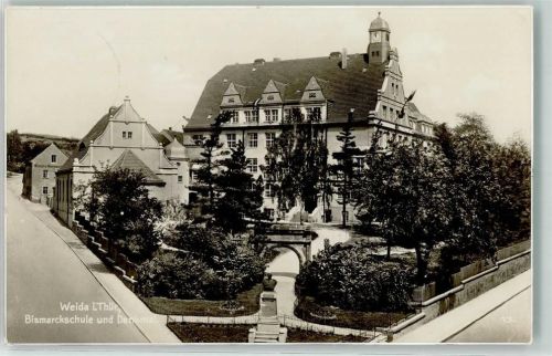 Weida 1940 Bismarckschule Denkmal Bismarck Feldpost WK II