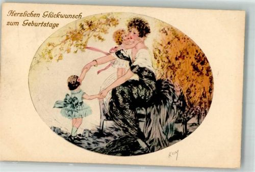 1929 1056 Paris Gravures Mutter und Kind Geburtstag sign. Kray