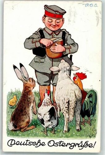 1915 WK I Ostern Kinder in Uniform Brot für die Tiere