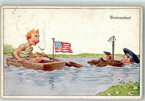 1916 Ruderboot London und U-Boot 28 Kind mit einer Pistole