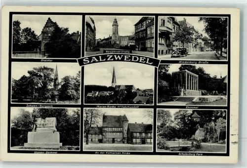 Salzwedel 1940 Steintor Neuperverstraße Hindenburgstraße Schulenburgpark Marienkirche Kriegerdenkmal
