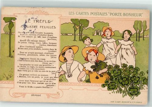 Le Trefle A Quatre Feuilles , das vierblättrige Kleeblatt Kinder singen Jugendstil Liederkarte