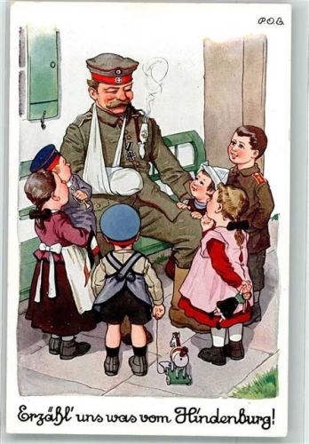 WK I Verwundeter Soldat Eisernes Kreuz Pfeife erzählt Kindern Geschichten von Hindenburg Propaganda WK I