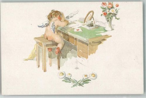 Liebesbrief Amor Tintenfaß Fischerova-Kvechova, M. Künstlerkarte