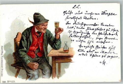 1898 Likör trinken Verlag Adolf May Dresden Nr. 101 + Adelskorrespondenz