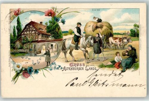 Altenburg 1898 Tracht Bauern In der Ernte Lithographie