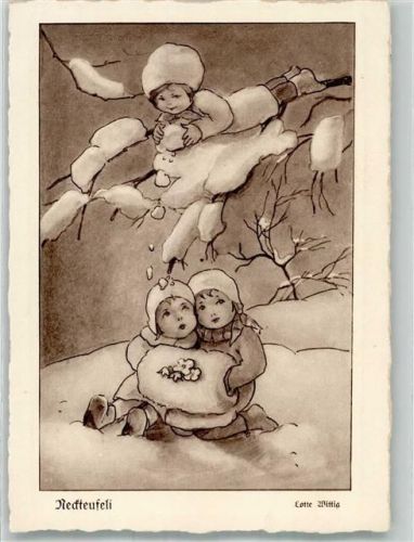 sign. Lotte Wittig Kinder im Schnee