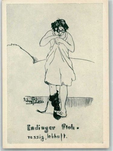 79346 W7833 Endingen am Kaiserstuhl Gebrauchsspuren sign. Blieme Rita Karikatur a. Lustige Blätter Endinger Floh