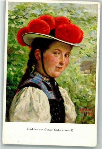 Gutach 1927 Mädchen in Tracht und Bollenhut