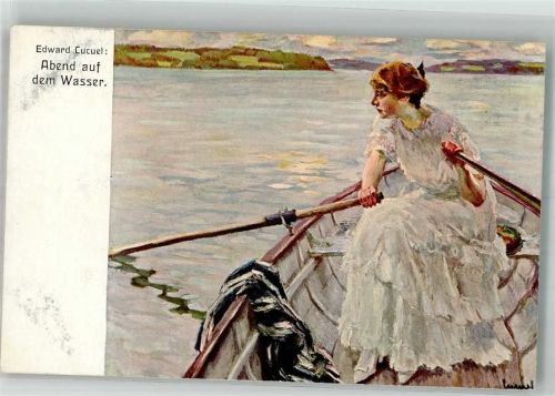 Abend auf dem Wasser, Frau im Ruderboot