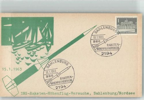 Sahlenburg DRG Raketen Höhenflug Versuch 15.1.1963 Sonderstempel