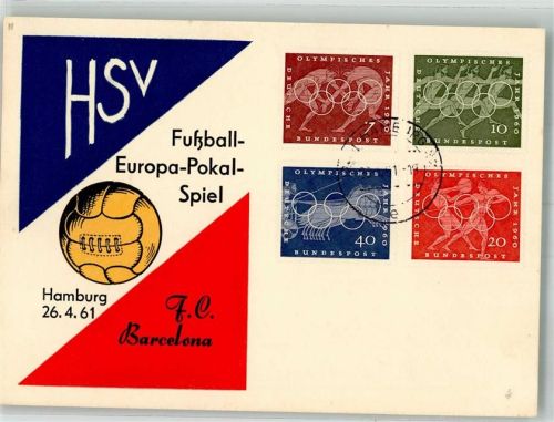 Hamburg Europa Pokalspiel HSV F.C. Bacelona 26.4.61 Sondermarken