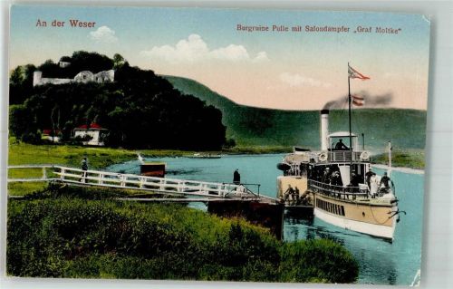 Polle Salondampfer Graf Moltke der Oberweser-Dampfschiffahrts-Gesellschaft unterhalb Burg Polle Verlag Thoericht 4261