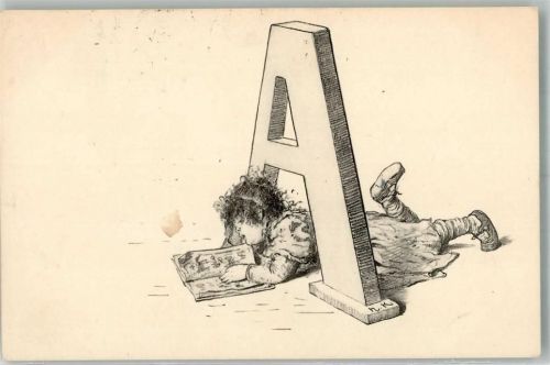 1924 Buchstabenkarte A Kind lesen C. A. u. Co.