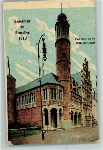 1910 Exposition 1910 - Pavillon de la Ville de Gand , color AK Eckknick