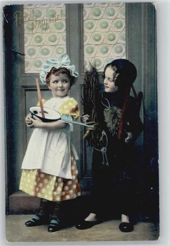Neujahr - Kinder kochen - 1909 AK