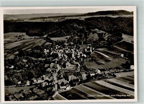 Castell 1938 Fliegeraufnahme des Ortes mit der St. Johannes Kirche