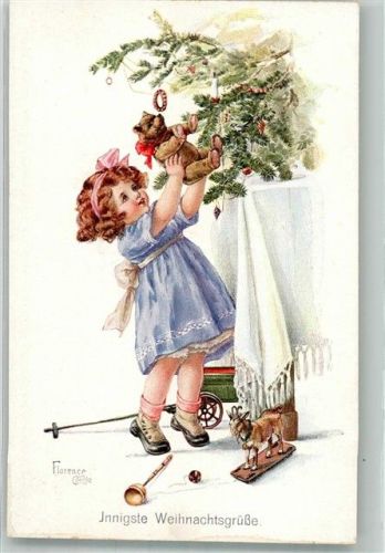Hel. B. 519/2 sign. Florence Cownie - Weihnachten Teddybär Kind