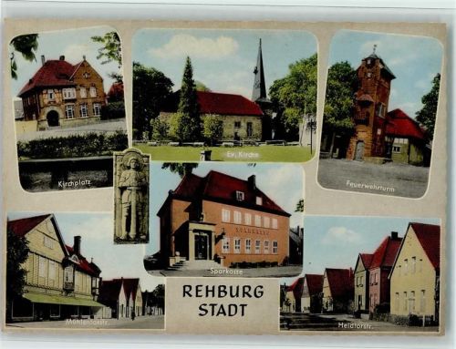 Rehburg-Loccum Kirchplatz Evangel. Kirche Statue Feuerwehrturm Sparkasse Mühlentorstraße Heidtorstraße Mehrfachaufnahme