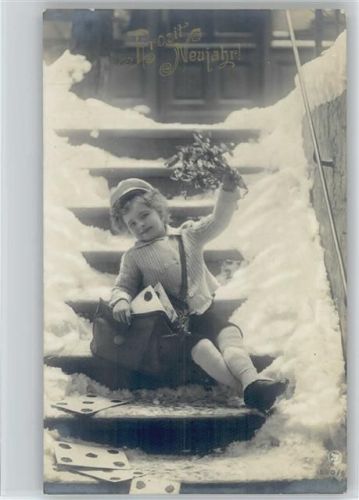 Kind als Briefträger 1909 Neujahr Foto AK