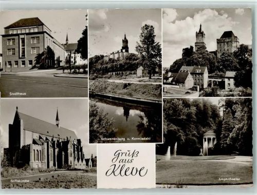 Kleve Stadthaus Stiftskirche Schwanenburg und Kermisdahl Amphitheater Mehrfachaufnahme