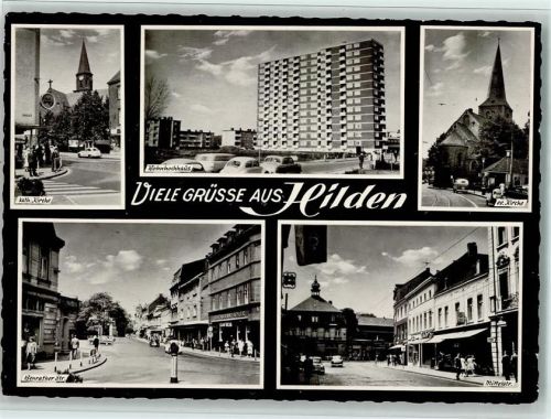 Hilden kath. Kirche Wohnhochhaus ev. Kirche Benrather Str. Mittelstr.