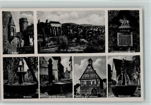 Külsheim Ortsansicht Schloß Kriegerdenkmal 1914/18 Brunnen Obertor Brunnen Rathaus mit Brunnen Wedbrunnen Mehrfachaufnahme