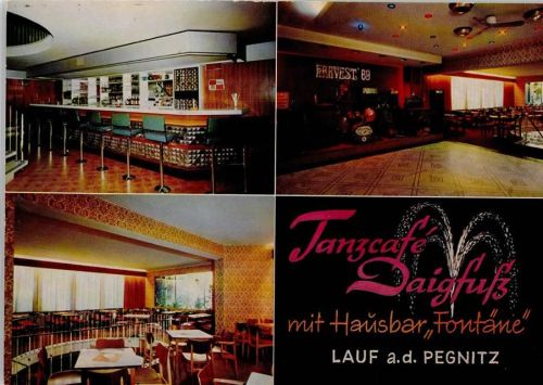 Lauf Tanzcafé Daigfuß mit Hausbar Fontäne Innenaufnahmen Bar Tanzfläche Kapelle 3-Bildaufnahme