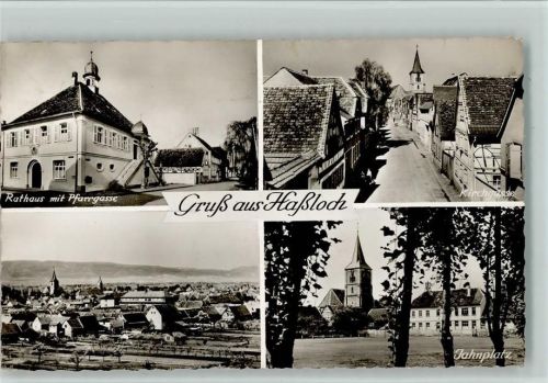 Haßloch Rathaus mit Pfarrgasse Kirchgasse Gesamtansicht Jahnplatz 4-Bildaufnahme