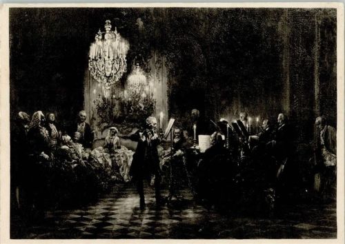1931 Hausmusik Barock - Das Flötenkonzert , Gemälde von Adolph von Menzel